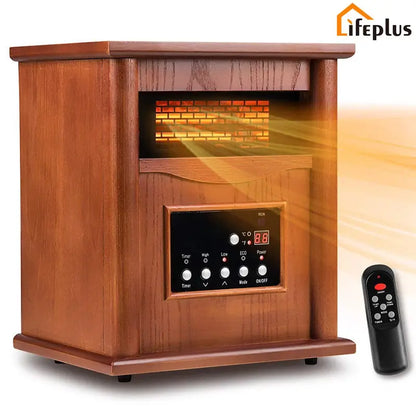 LifePlus Space Heater Electric Infrared Quartz Portable Wood 1500W Freestanding with Remote Control