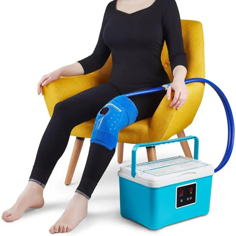PhysioNatural Wearable Cold Therapy Knee Wrap  Digital Timer, Adjustable Fit & Circulating Cooler Pump
