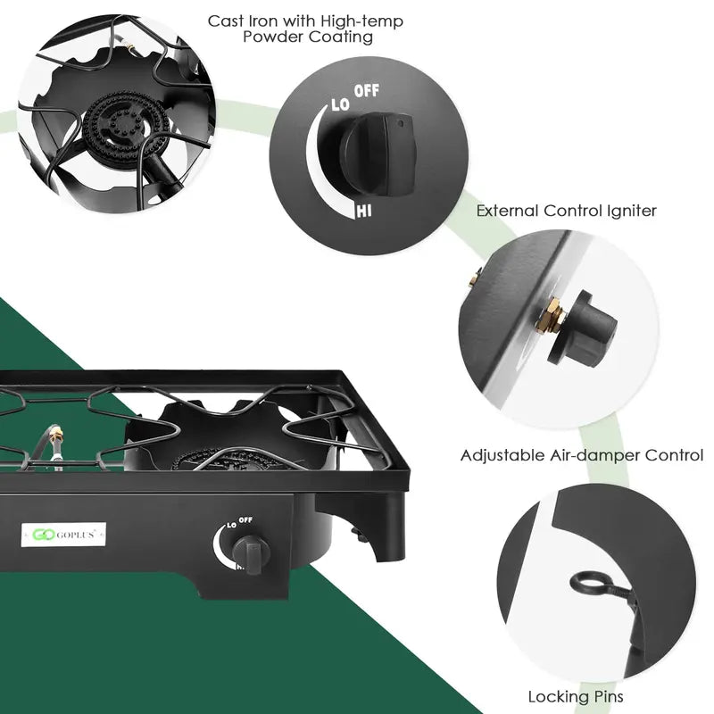 Portable High-Pressure Propane Burner  Outdoor Gas Cooker for Camping and Tailgating