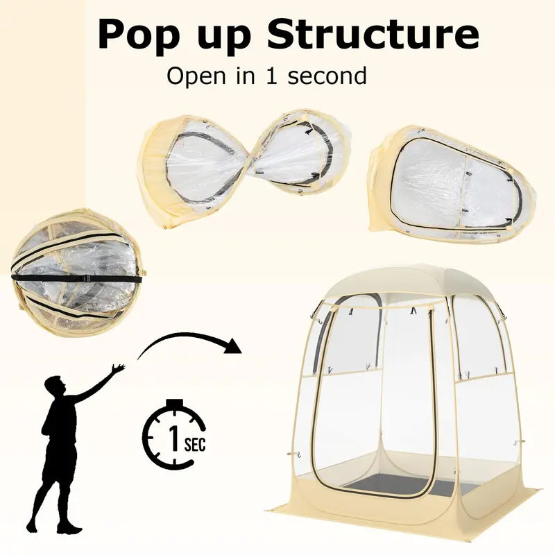Pop-Up Sports Tent  4.2 ft x 4.2 ft Weather-Resistant Pod for 12 People with Carry Bag & Floor Mat
