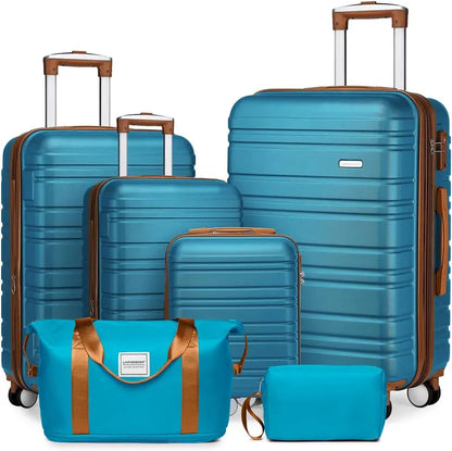 6-Piece Expandable Rolling Luggage Set  Lightweight Hardshell Suitcases with Smooth-Spinning Wheels & Modular Packing Options