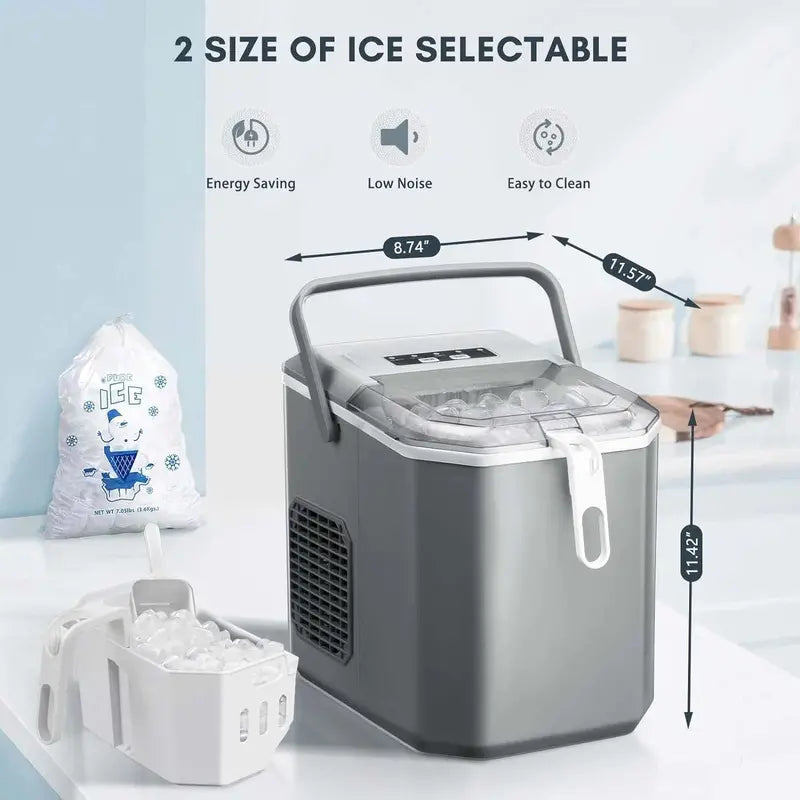 Portable Countertop Ice Maker with Self-Cleaning Function, 9-Cube Cycle in 6 Minutes, Dual Bullet Ice Sizes, 26.5 lb Daily Output  Black & Green