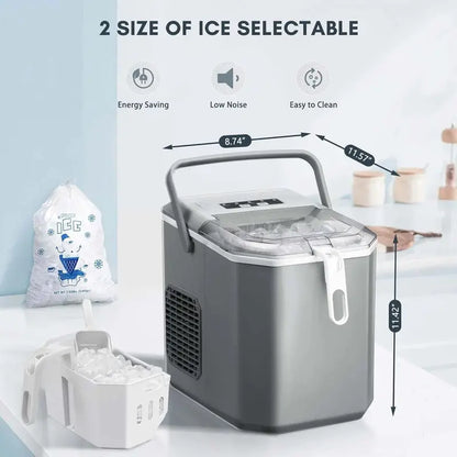 Portable Countertop Ice Maker with Self-Cleaning Function, 9-Cube Cycle in 6 Minutes, Dual Bullet Ice Sizes, 26.5 lb Daily Output  Black & Green