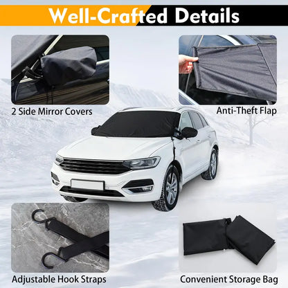 Heavy-Duty Windshield Snow Cover Set  600D Oxford Fabric Frost & Ice Protector for Front & Rear Windows