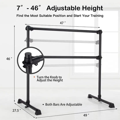 Adjustable Freestanding Double Ballet Barre with Height Range from 7 to 46 Inches