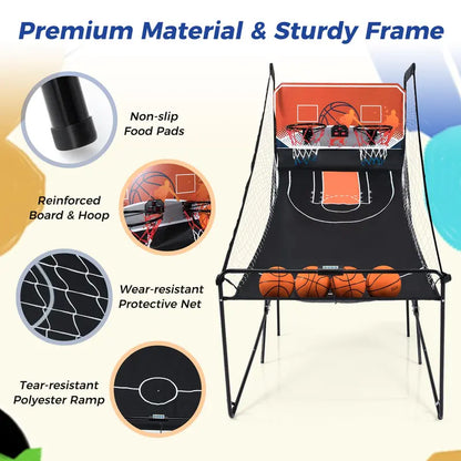 Foldable Dual-Lane Basketball Arcade Game with LCD Score Display and 4 Game Balls