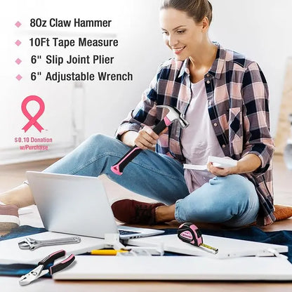 WORKPRO Pink Ribbon DIY Tool Kit: 100 or 236 Pieces in Portable Round Carry Pouch