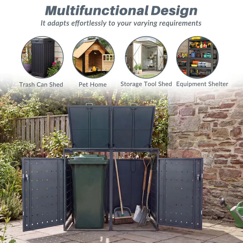 44-Cubic-Foot Outdoor Storage Bin with Dual Locking Doors, Gas Struts & Shock Absorption