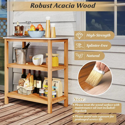 Three-Tier Wooden Patio Sideboard  32″ x 16″ x 36″ Outdoor Serving and Storage Unit