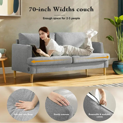 Compact Loveseat Sofa with USB-C Ports  Dark Gray Upholstered Small-Space Couch