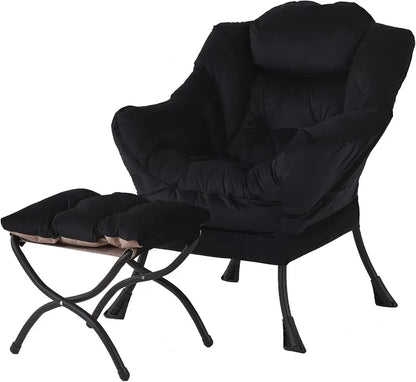 Welnow Compact Lazy Chair with Ottoman  Dark Grey Accent Armchair with Side Pocket & Footrest