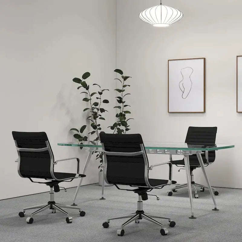 LUXMOD Ribbed Ergonomic Office Chair  Breathable Mesh Back & Adjustable Seat