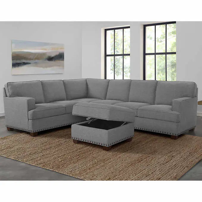 Thomasville Emilee Fabric Sectional Sofa with Integrated Storage Ottoman