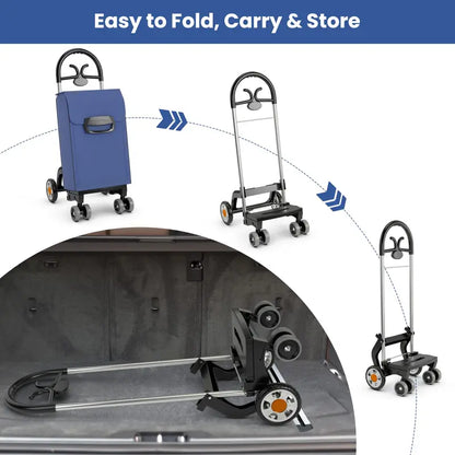 6-Wheel Heavy-Duty Folding Grocery Cart, Expandable Shopping Trolley with Reinforced Frame