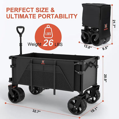 Navatiee Heavy-Duty Collapsible Wagon  Foldable Utility Cart with Brakes, Side Pocket & Large Wheels