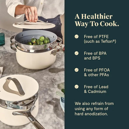 Caraway Steamer Duo  Stainless Steel, Non-Stick, Non-Toxic | Veggies & Seafood | Dutch Oven Compatible