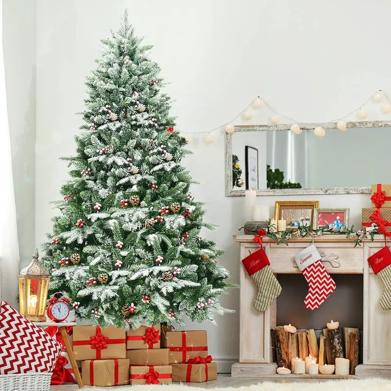 6.5-Foot Snow-Flocked Artificial Christmas Tree  Full-Bodied Faux Pine with Frosted Finish