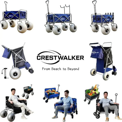 Heavy-Duty Beach Cart  13-Inch Balloon Tires, Built-in Chair Mounts & Included Air Pump