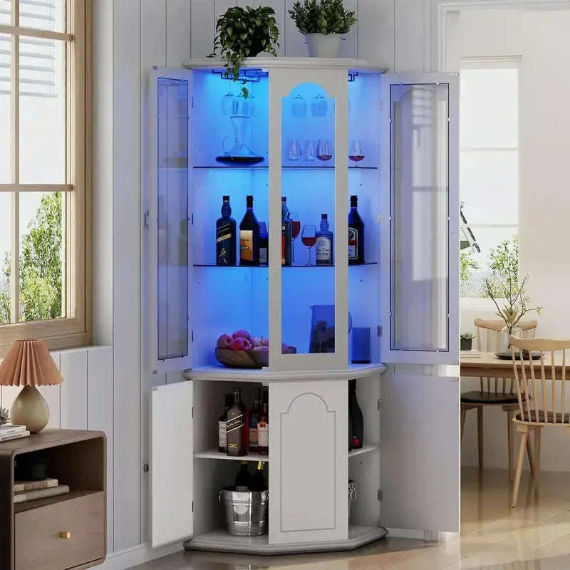 Modern Corner Wine Storage Cabinet  Tall LED-Lit Design for Home Bars and Dedicated Cellars