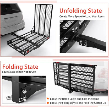 Hitch-Mount Wheelchair Carrier with Loading Ramp and Dual Secure Tie-Down Straps