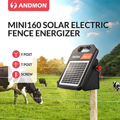 Andmon 10 Miles Solar Electric Fence Charger with Day or Night Mode, 0.11 Joule Portable Solar Fence Charger