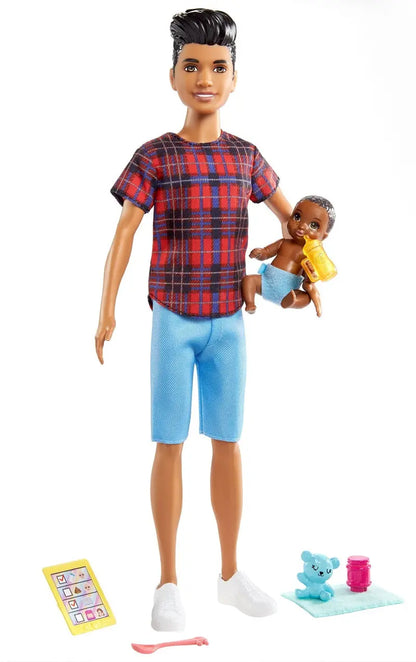 Barbie Skipper Babysitters Inc Dolls & Accessories, Small Brunette Boy & Baby Dolls, 4 Themed Pieces