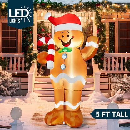 SYNCFUN 5ft Inflatable Gingerbread Man with LEDs, Weather-Resistant, Easy Setup Outdoor Decoration