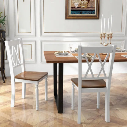 Set of 4 White Farmhouse Dining Chairs ¡ª Rubberwood Seats, Acacia Legs, High-Back Design, 360-LB Capacity