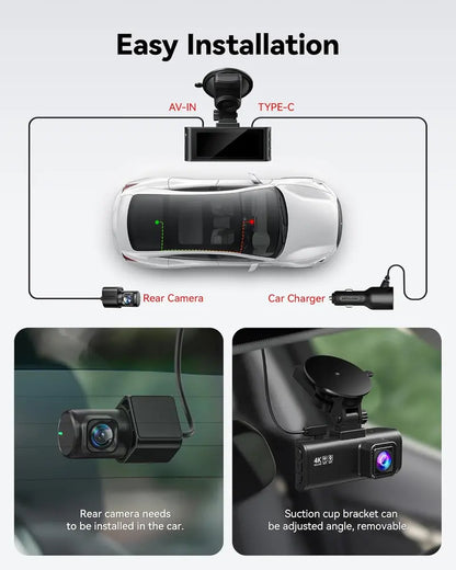 Front-and-Rear 4K/2.5K Dash Cam  Full HD Dual-Channel Recording, Built-in Wi-Fi, GPS & Preloaded 32GB Memory Card