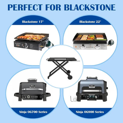 Folding Blackstone Griddle Stand  Portable 22″/17″ Grill Table with Wheels, Side Shelf & Compact BBQ Accessory System