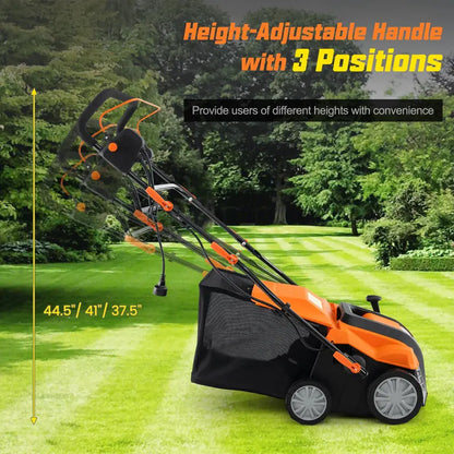 Dual-Function Electric Lawn Dethatcher & Scarifier  16″ Corded Unit with 14.5-Gal Catch Bag