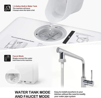 NOVETE Compact Tabletop Dishwasher with 5-Liter Integrated Water Tank