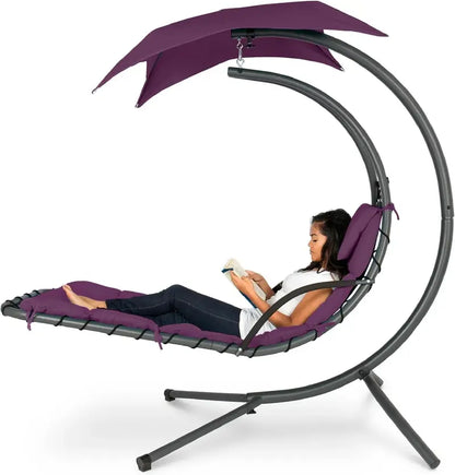 Best Choice Products Curved Hanging Steel Chaise Lounge Swing  Charcoal Gray with Pillow & Canopy