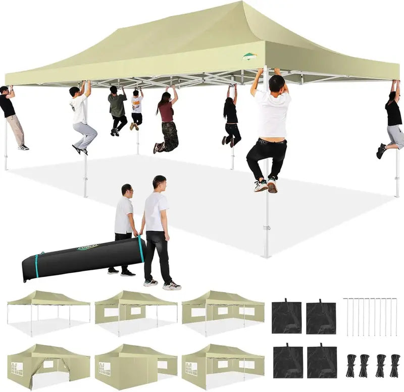 COBIZI 10×20 ft Commercial Pop-Up Canopy Tent  Heavy-Duty Frame, 6 Sidewalls, Wind/Waterproof Gazebo with Roller Bag