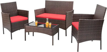 Homall 4-Piece Indoor-Outdoor Rattan Patio Set  Brown & Beige Woven Seating