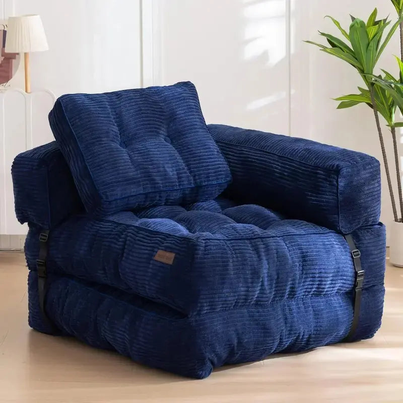 L-Shaped Folding Sofa Bed  Convertible Living Room Lounger with Armrests & Pillows