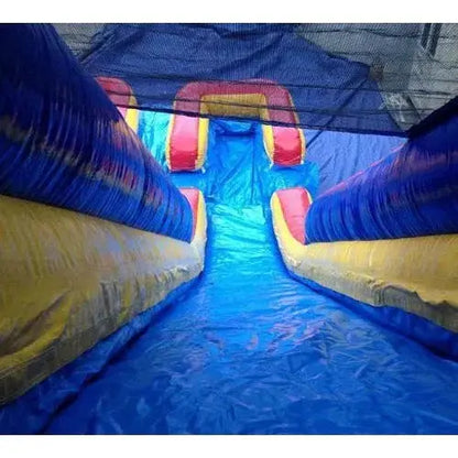 20-Foot Inflatable Dual-Lane Water Slide with Integrated Pool and Drying Zone
