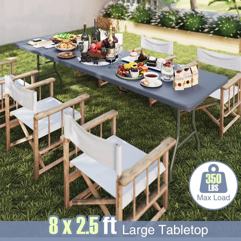 8-Foot HDPE Folding Table  Heavy-Duty 350-LB Capacity Outdoor Table with Carry Handle