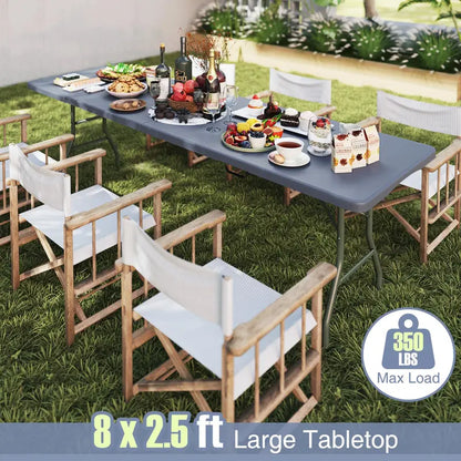 8-Foot HDPE Folding Table  Heavy-Duty 350-LB Capacity Outdoor Table with Carry Handle