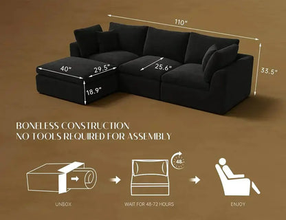 110-Inch Cloud Sectional Sofa  Modular L-Shape Living Room Seating with Deep Seats