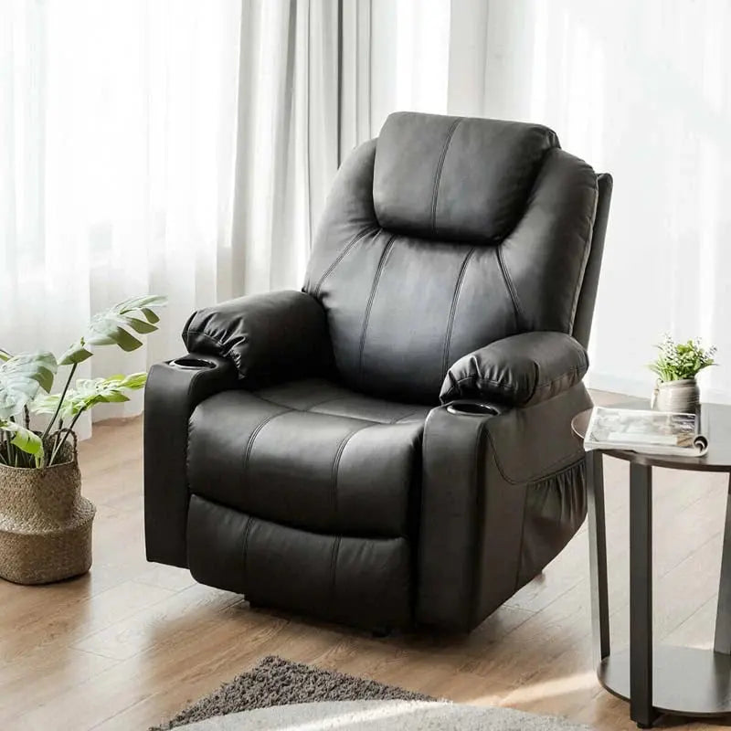 Electric Power Lift Recliner Sofa  Leather Massage Chair with Lumbar Heat, Vibrating Nodes, Cup Holder & USB Charging Port