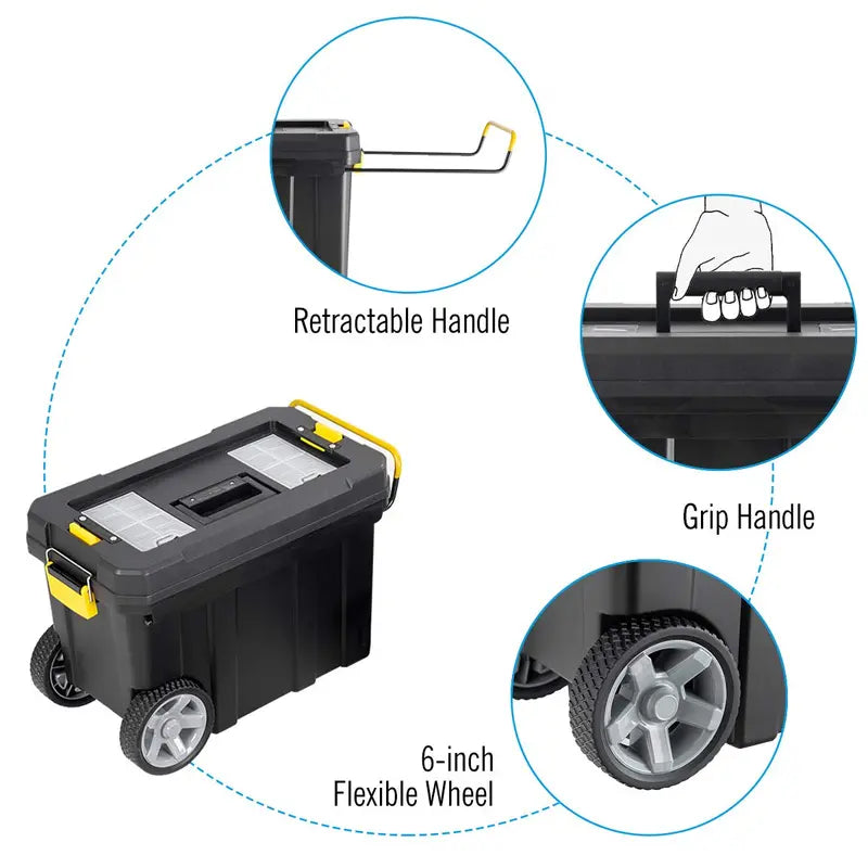2-in-1 Rolling Toolbox  Modular Plastic Storage System with Wheels & Handles