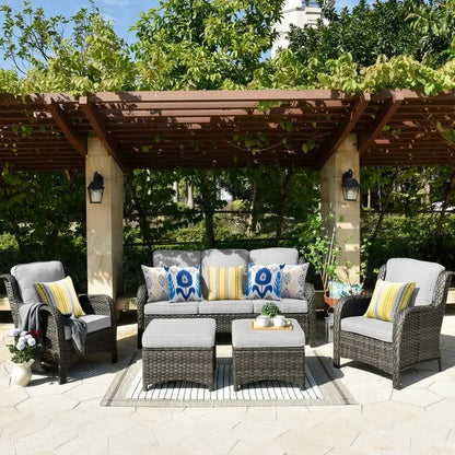 Latimer Wicker 5-Piece Seating Set  All-Weather Rattan Lounge Group with Cushions