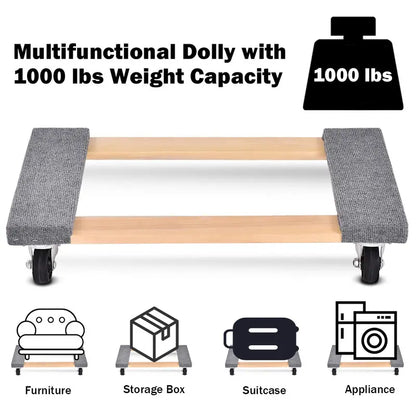 Heavy-Duty Moving Dolly  30″x18″ Carpet-Edged Furniture Transport Cart