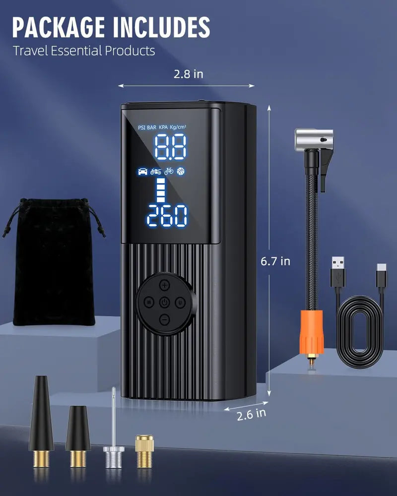 180 PSI Portable Tire Inflator  High-Capacity 25000mAh Air Compressor with LED Light & Rapid 3X Inflation