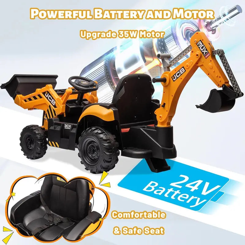 12V JCB Ride-On Excavator Toy  Realistic Digging Arm, Adjustable Speeds, Slow Start/Stop & Ages 48