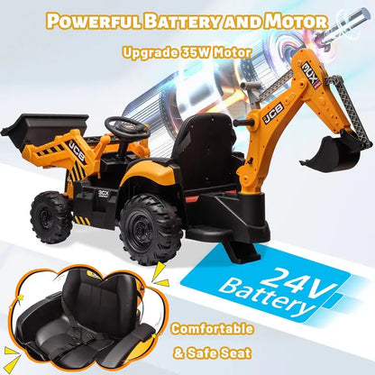 12V JCB Ride-On Excavator Toy  Realistic Digging Arm, Adjustable Speeds, Slow Start/Stop & Ages 48