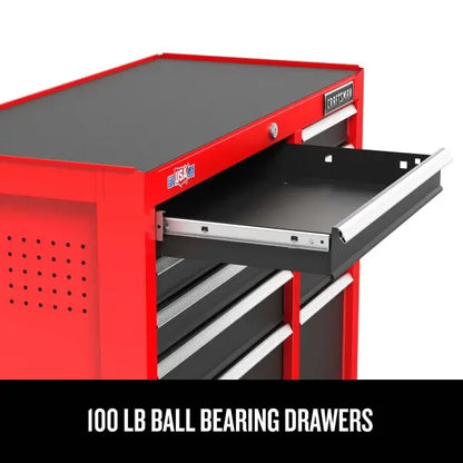 2000 Series Red Rolling Cabinet  26-in Wide × 36.5-in Tall Five-Drawer Steel Storage Unit