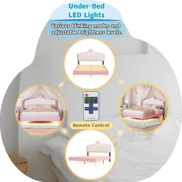 Linique LED-Uplighted Full-Size Upholstered Platform Bed Frame