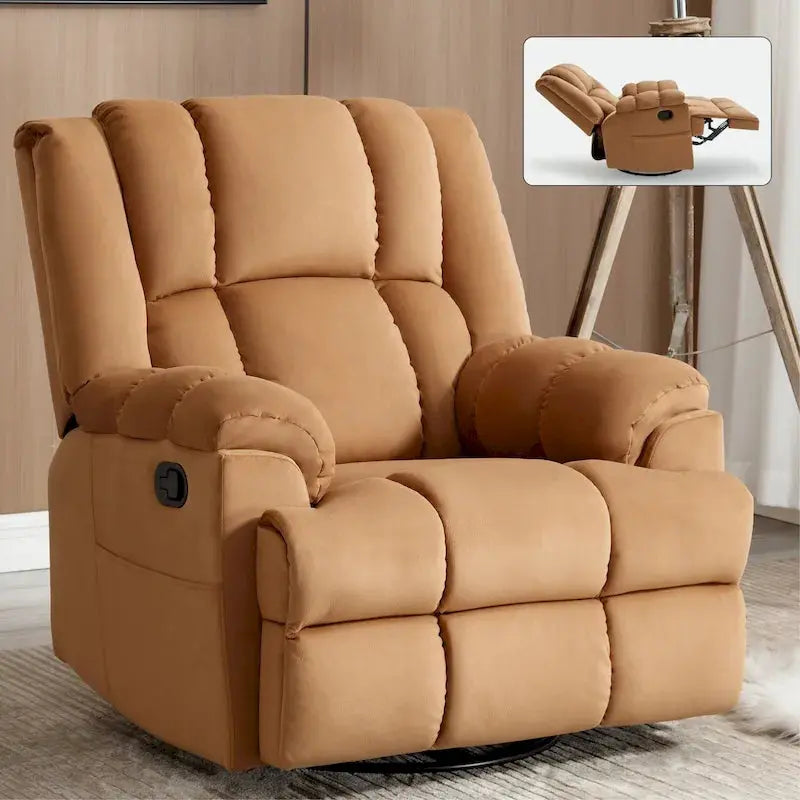 La-Z-Boy Swivel Rocker Recliner in Premium Fabric  Overstuffed Glider with Pillow Top Arms